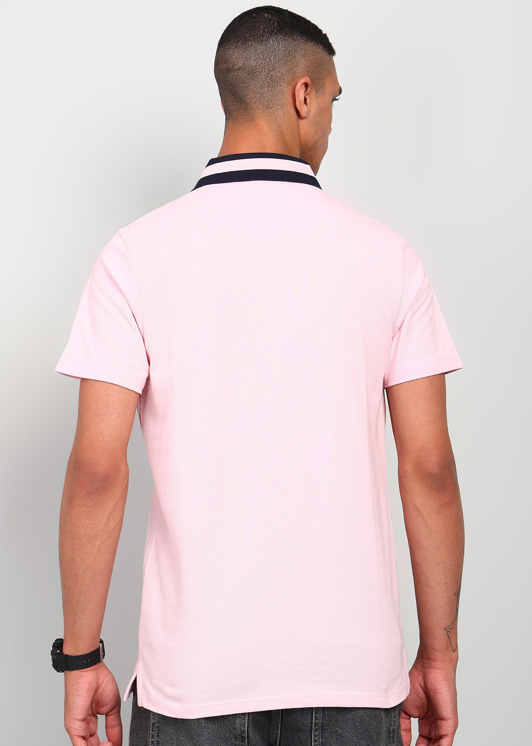 Image of KILLER Solid Men Polo Neck Pink T-Shirt
