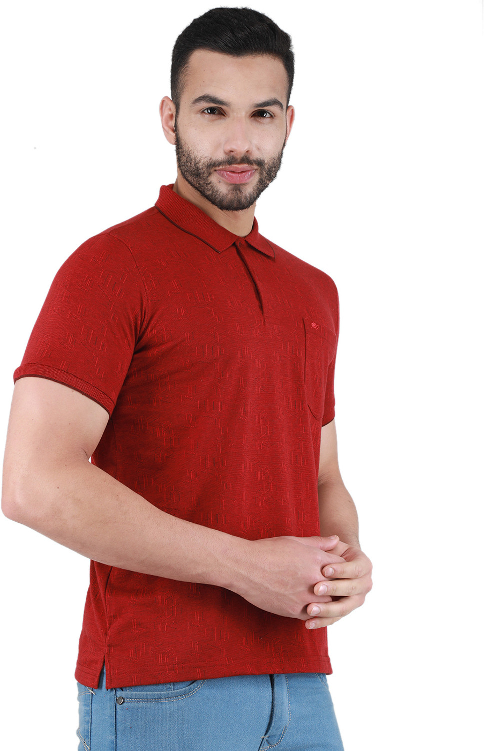 Image of MONTE CARLO Solid Men Polo Neck Maroon T-Shirt