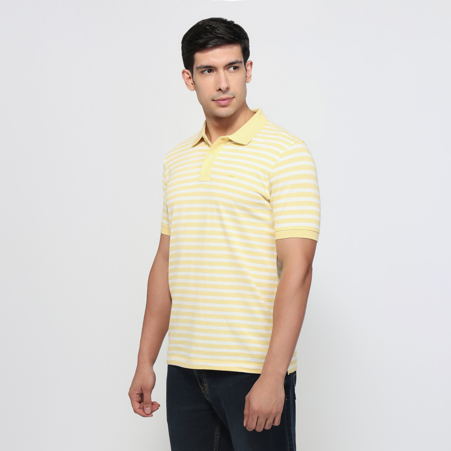 Image of COLORPLUS Striped Men Polo Neck Yellow T-Shirt