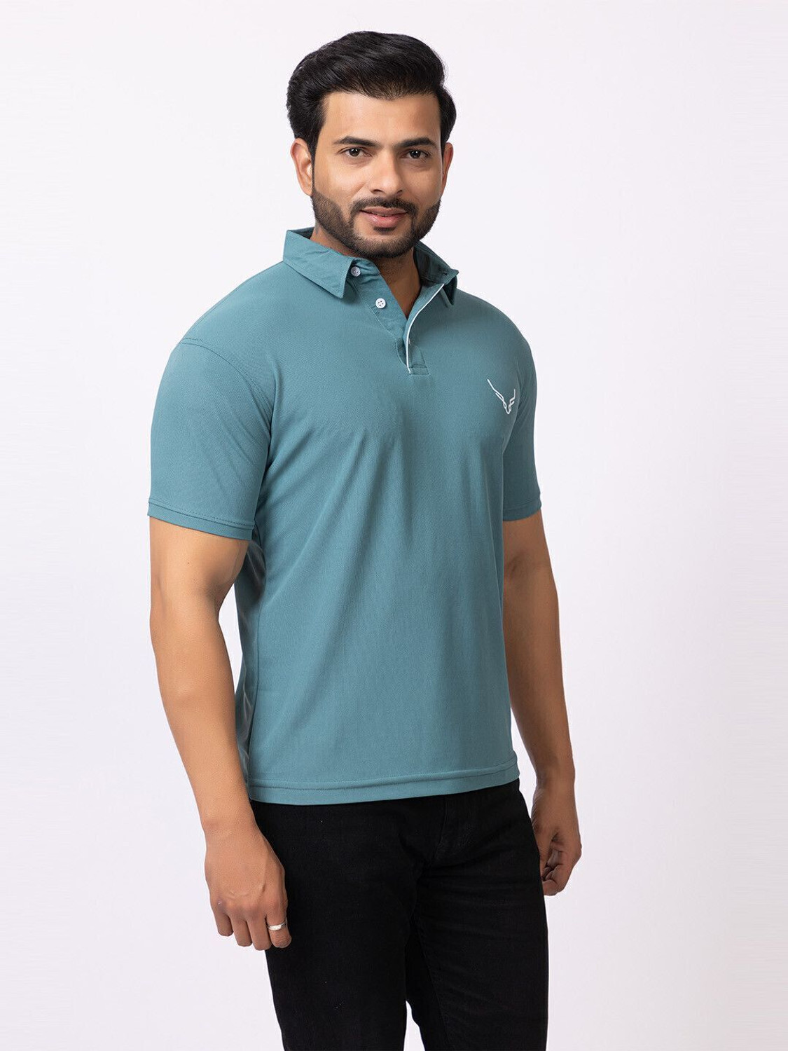 Image of BUFFARO Solid Men Polo Neck Grey, Green T-Shirt