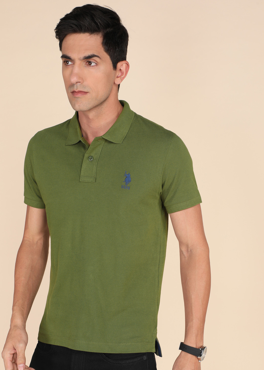 Image of U.S. POLO ASSN. Solid Men Polo Neck Light Green T-Shirt