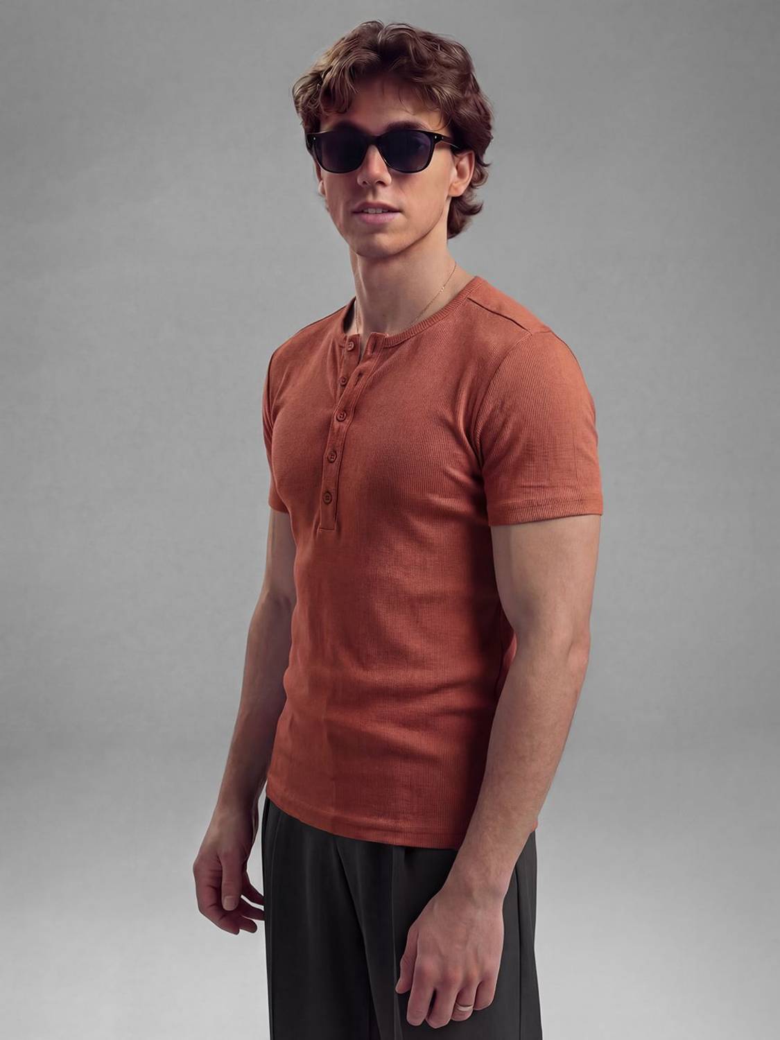 FUGAZEE Solid Men Henley Neck Red T-Shirt - Image 3