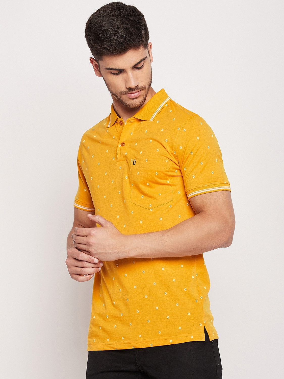 Image of UNIBERRY Printed Men Polo Neck Yellow T-Shirt