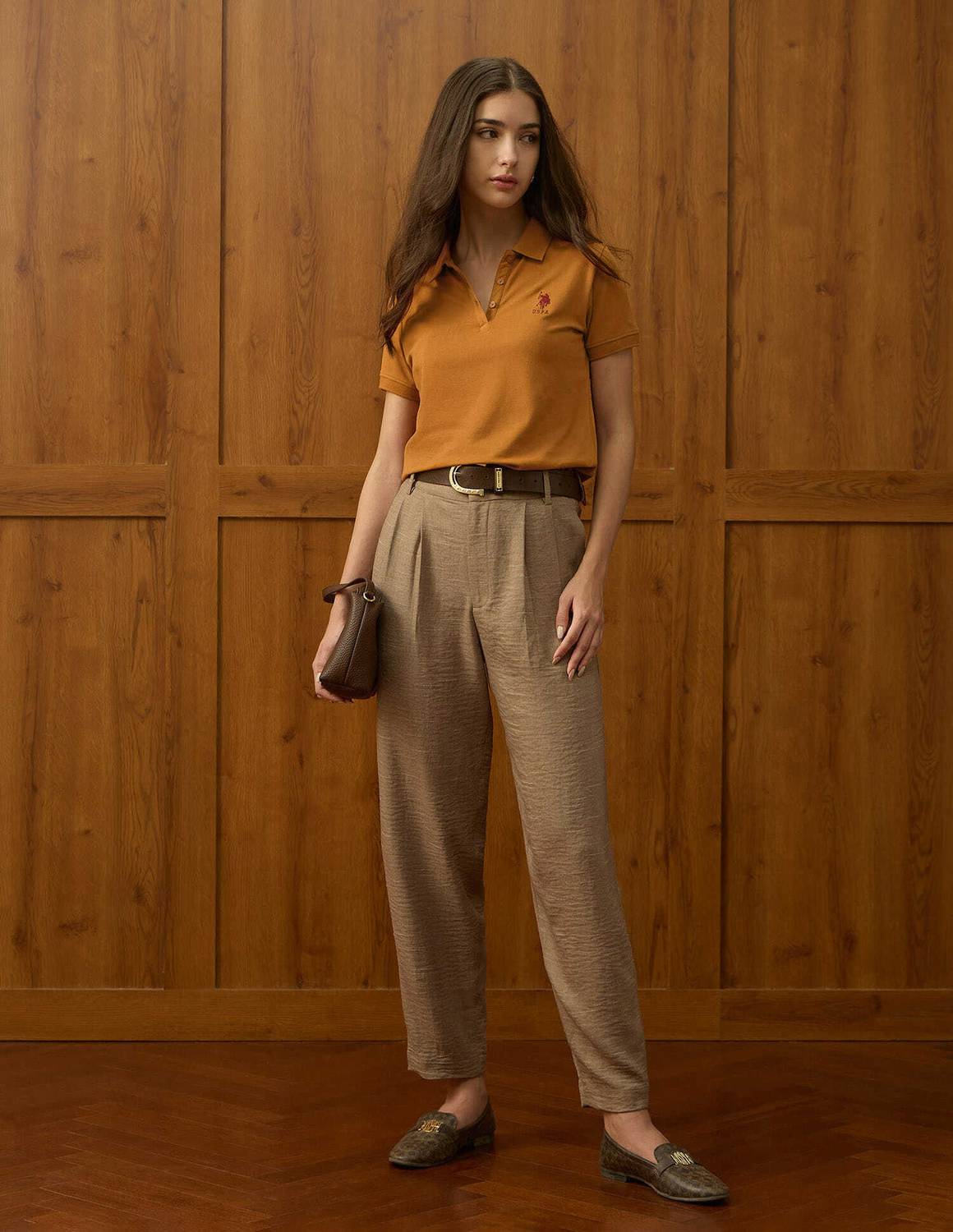 U.S. POLO ASSN. Women Orange Polo Neck T-Shirt - Image 3