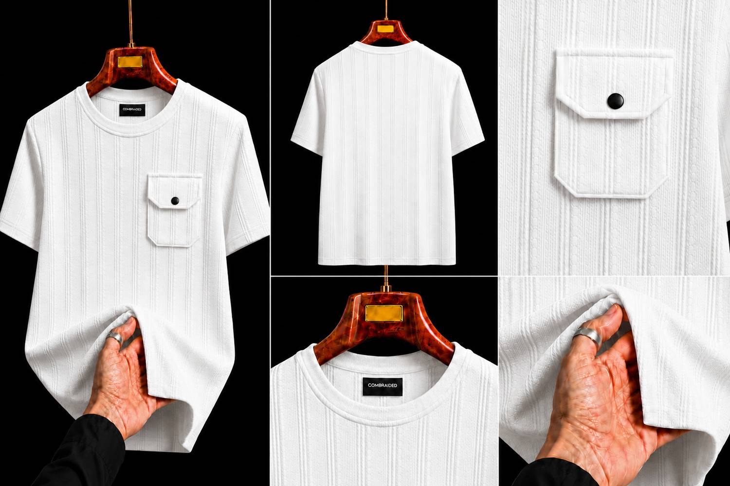 COMBRAIDED Men White Round Neck T-Shirt - Image 3