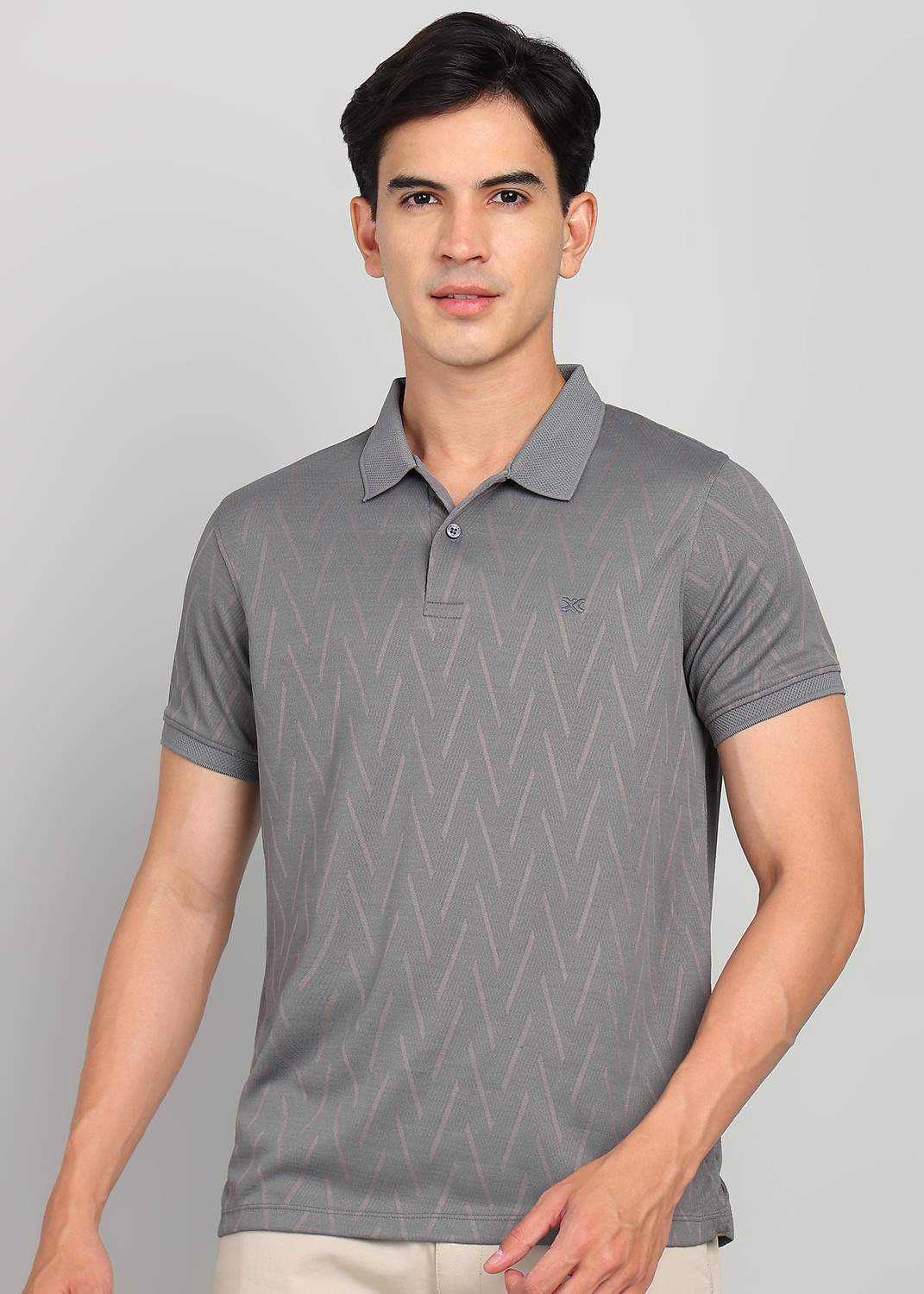 Image of KILLER Printed Men Polo Neck Grey T-Shirt