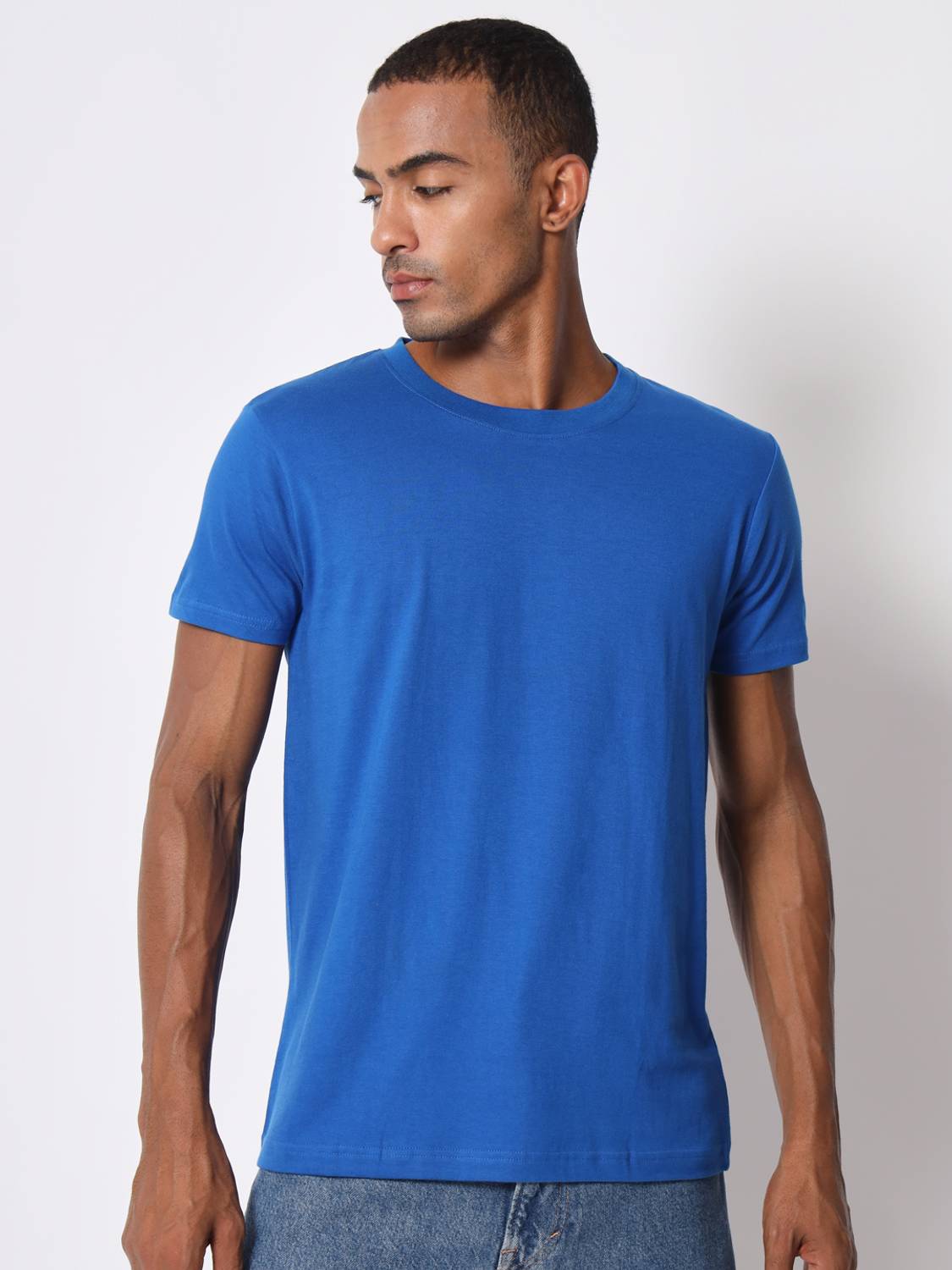 aristitch Solid Men Round Neck Blue T-Shirt