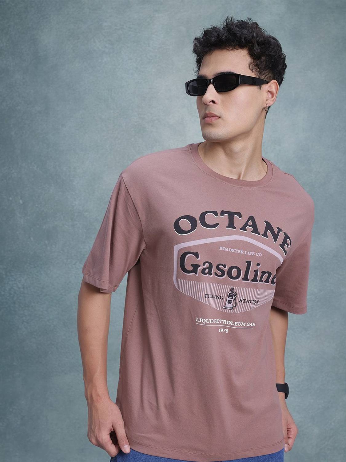Roadster Men Printed Round Neck Pure Cotton Brown T-Shirt