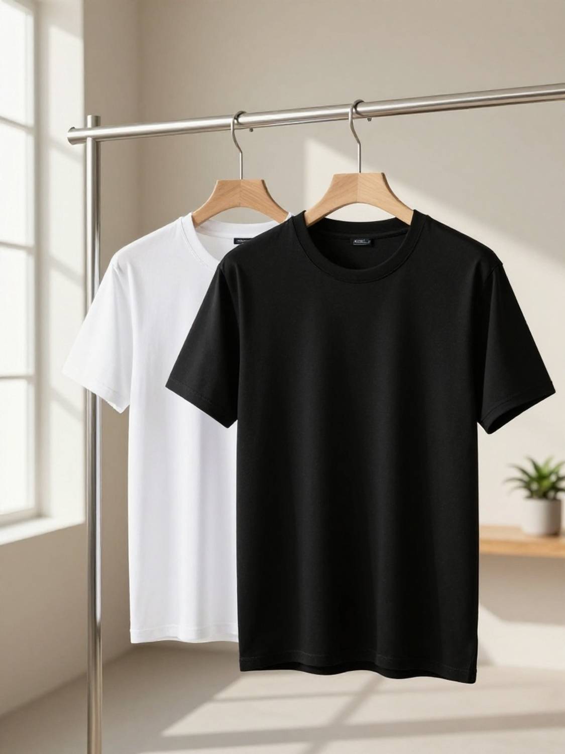 zyrocart Pack of 2 Men Solid Round Neck Pure Cotton Black, White