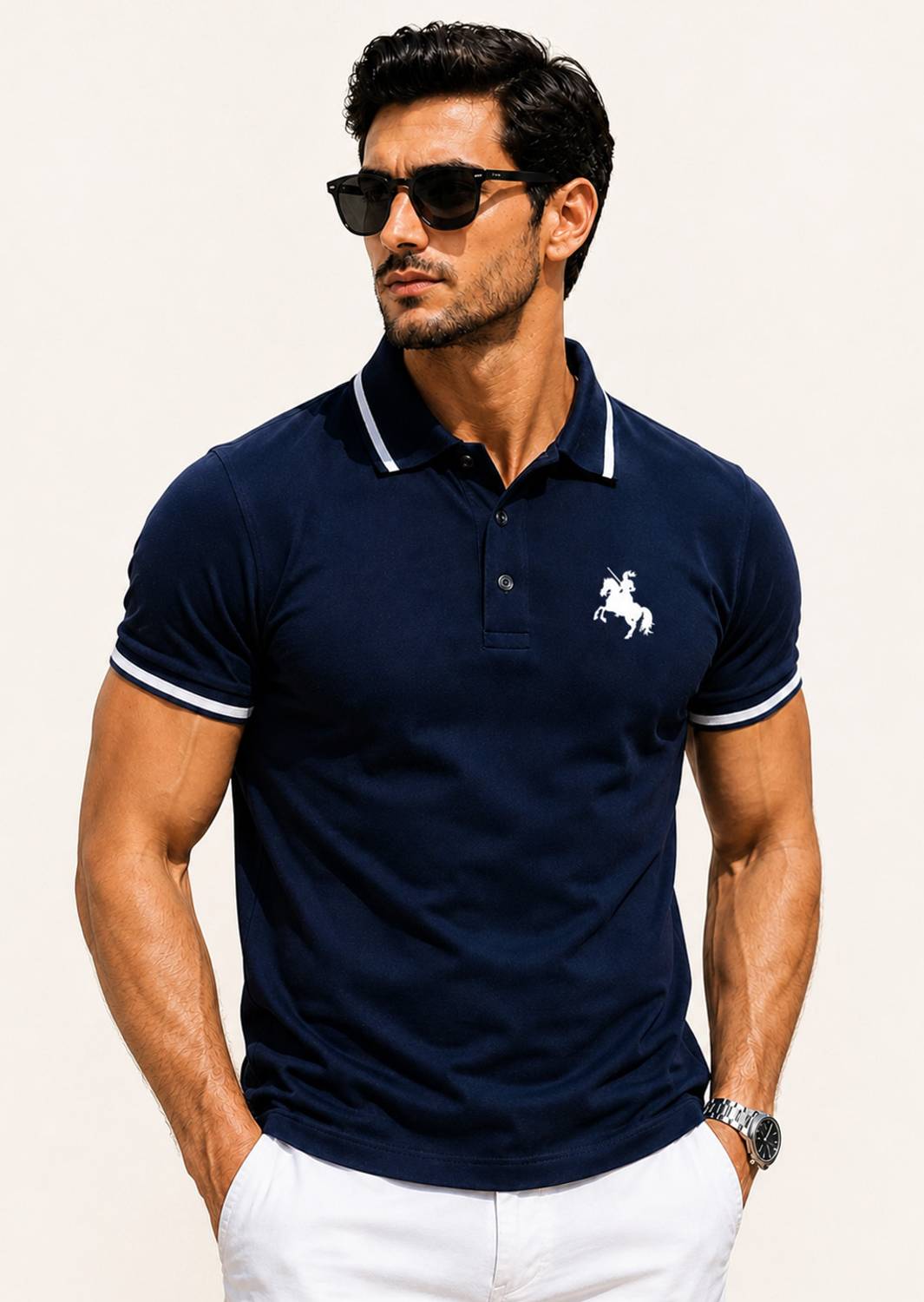 SCATCHITE Men Navy Blue Polo Neck T-Shirt - Image 4