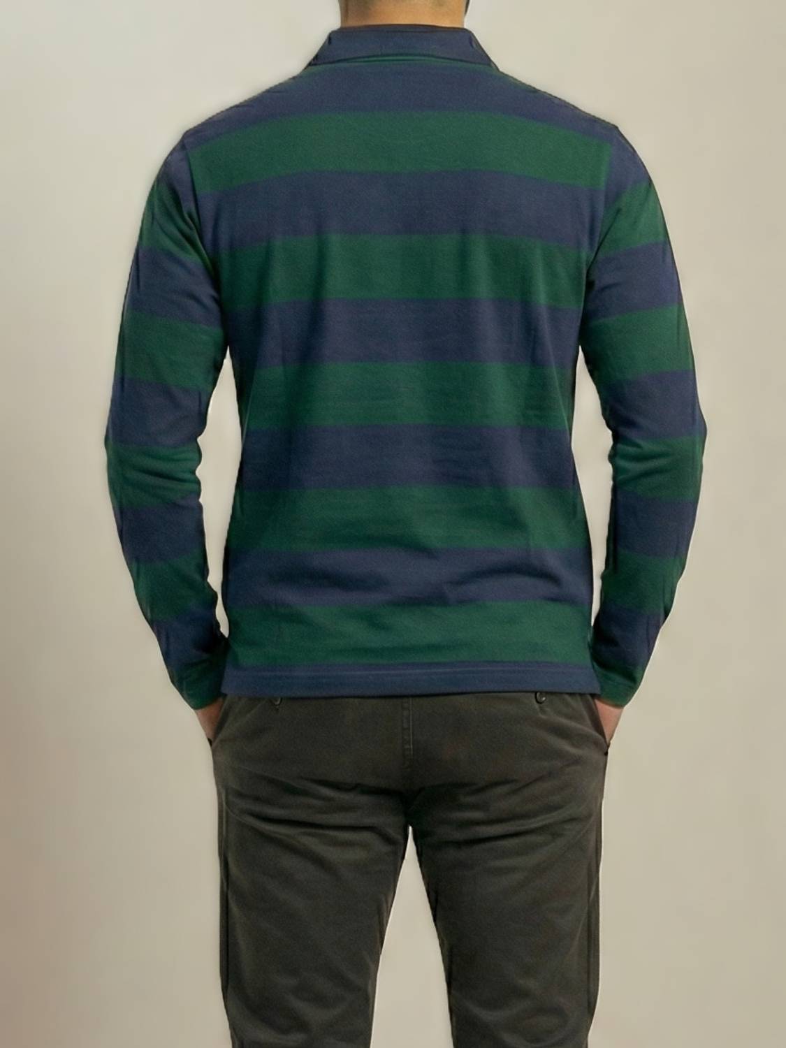Alvin Dark Green Striped Polo Neck T-Shirt - Image 5