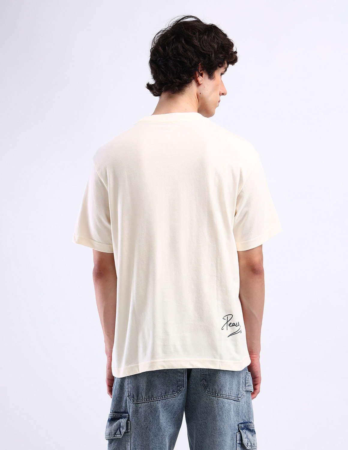 Image of FLYING MACHINE Self Design Men Crew Neck White T-Shirt