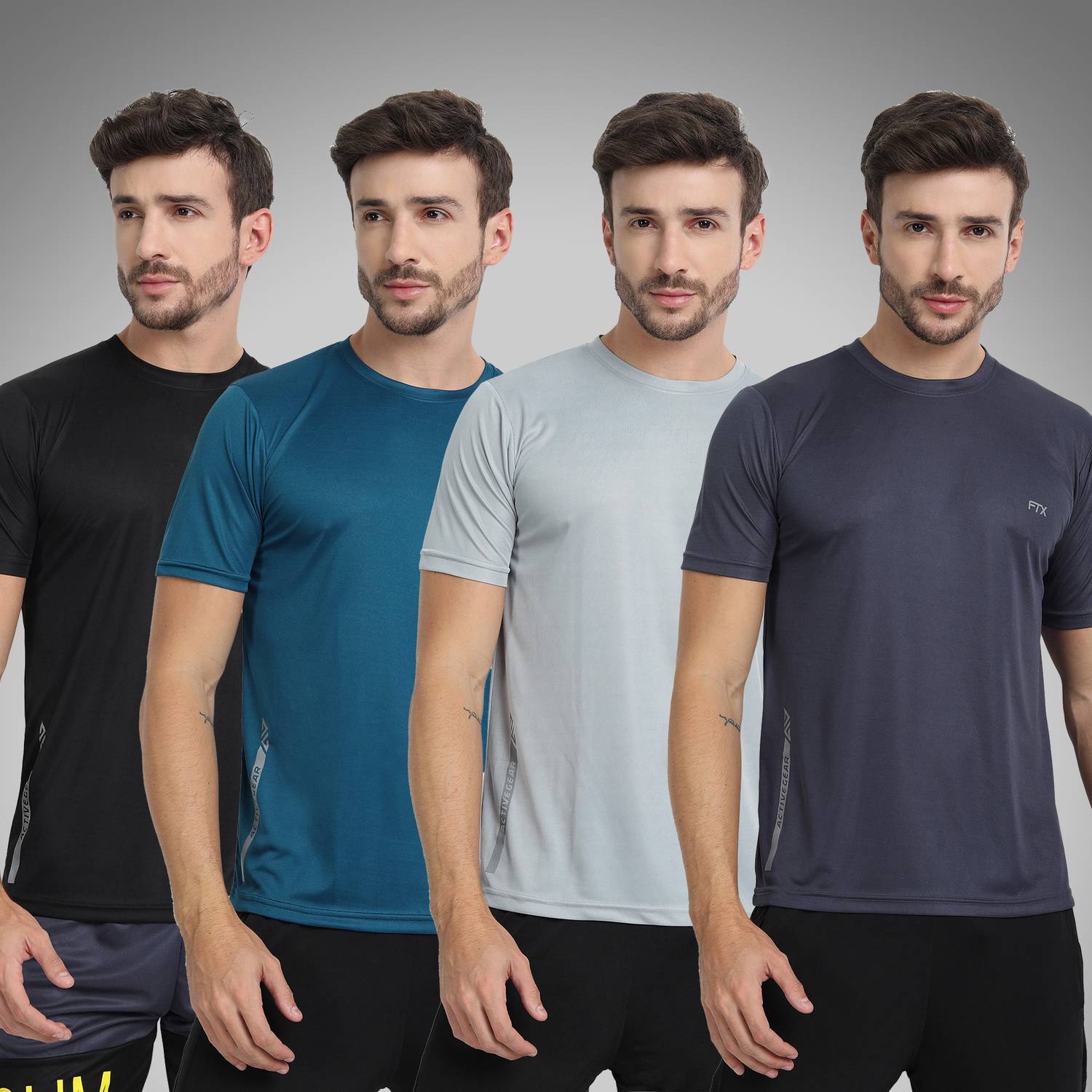 FTX Pack of 4 Men Solid Round Neck Polyester Multicolor T-Shirt