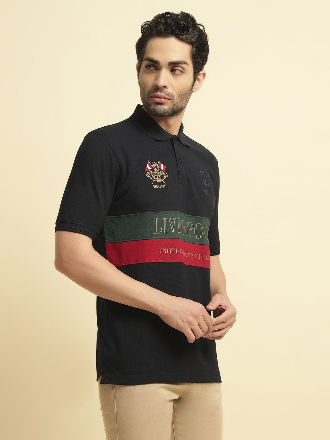 Image of CANTABIL Colorblock Men Polo Neck Dark Blue, Multicolor T-Shirt