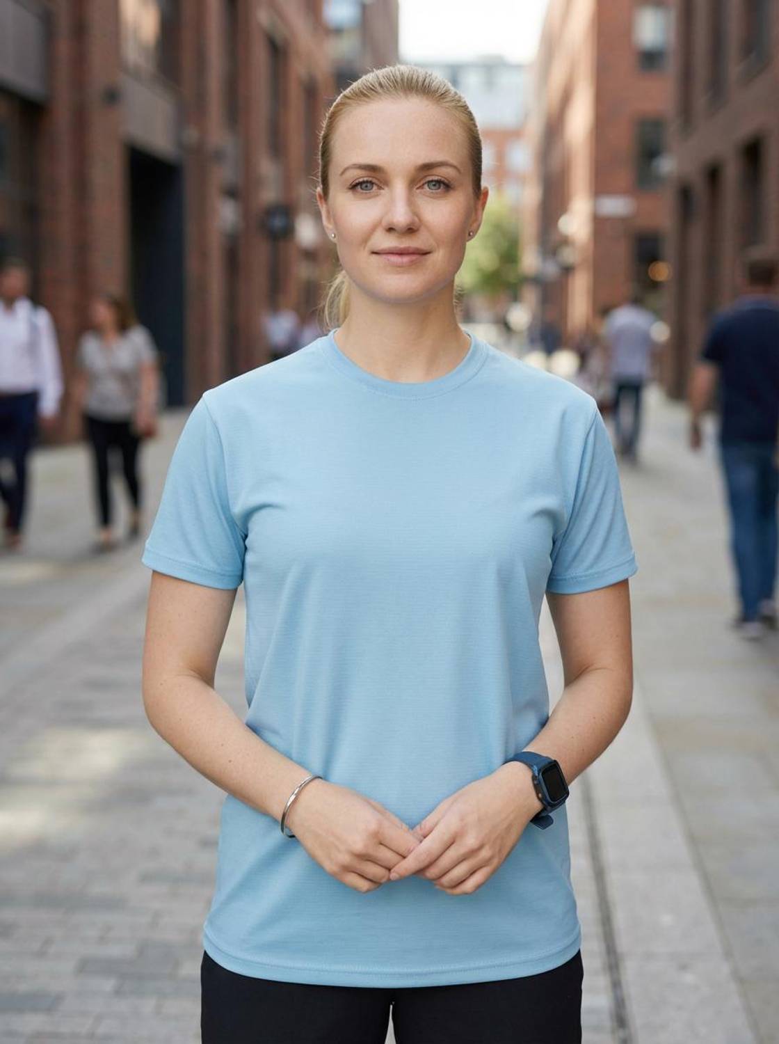 ANAND Solid Women Round Neck Light Blue T-Shirt