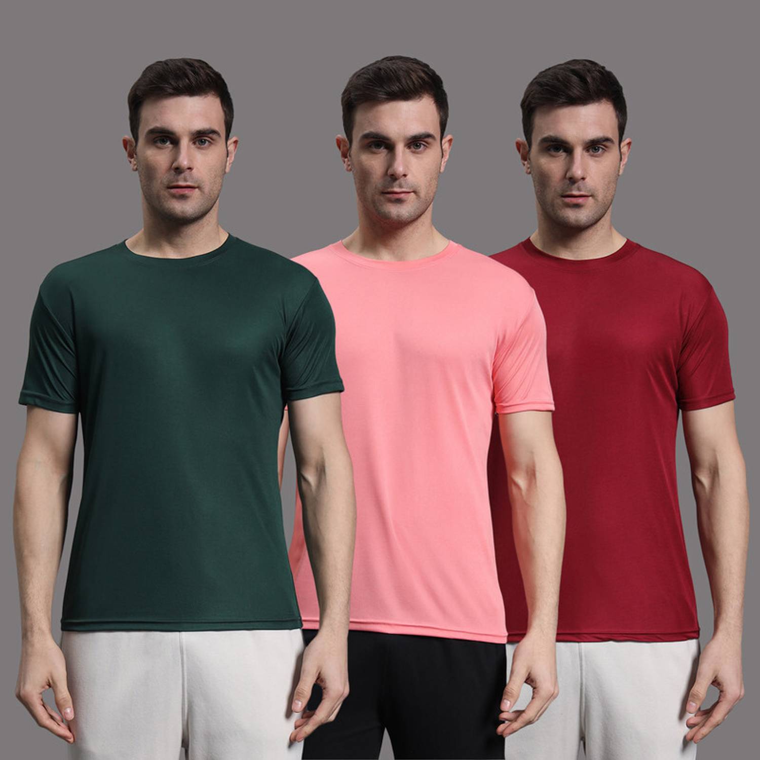 InkTees Pack of 3 Men Solid Round Neck Polyester Multicolor T-Shi