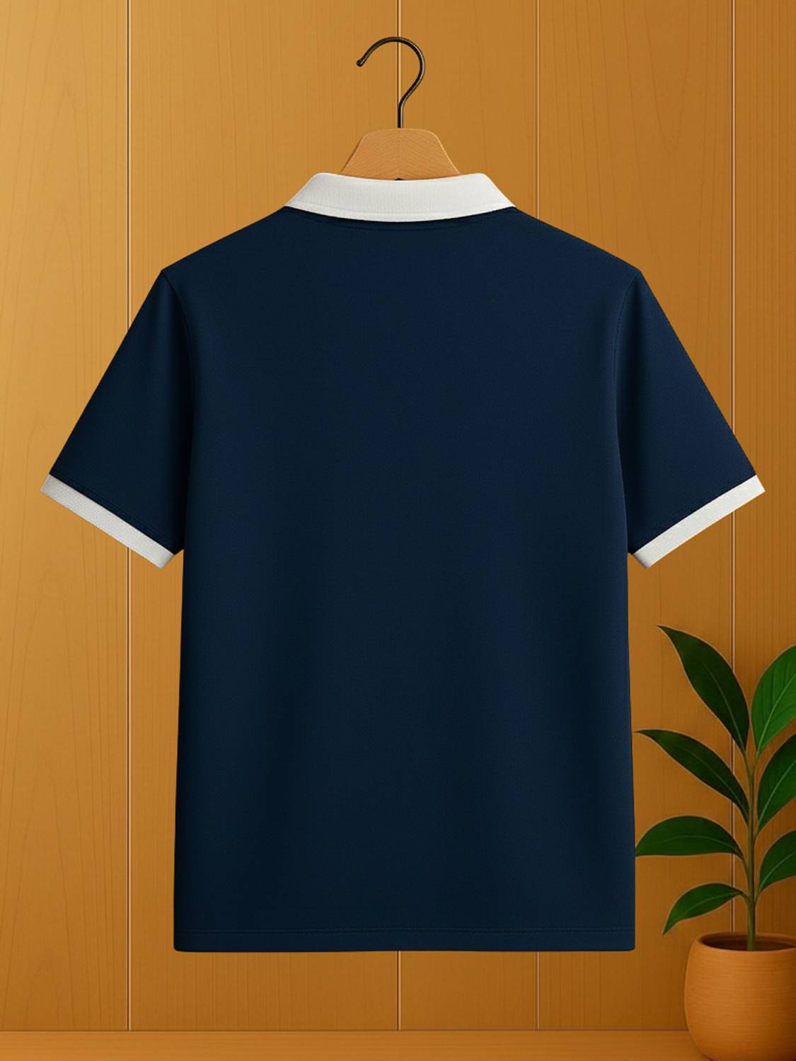Yazole Navy Blue Polo Neck T-Shirt - Image 2