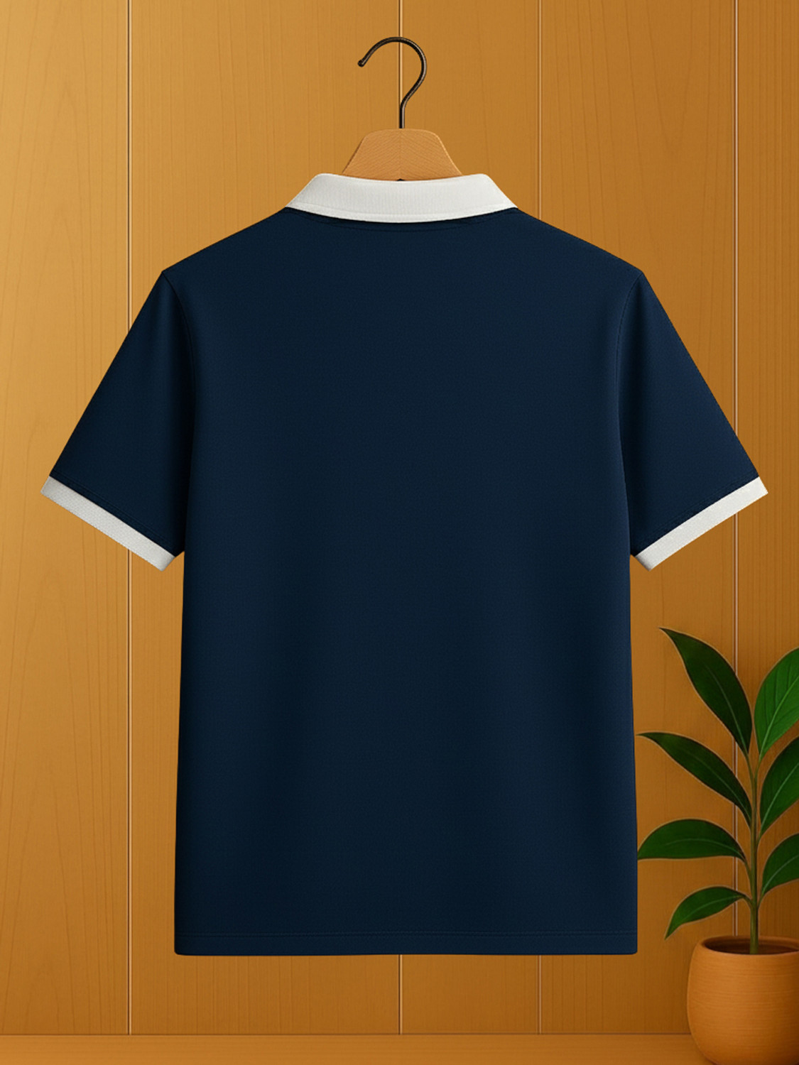 Image of Yazole Solid Men Polo Neck Navy Blue T-Shirt