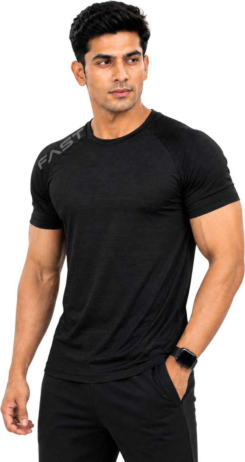 3colors Typography Men Round Neck Black T-Shirt - Image 4