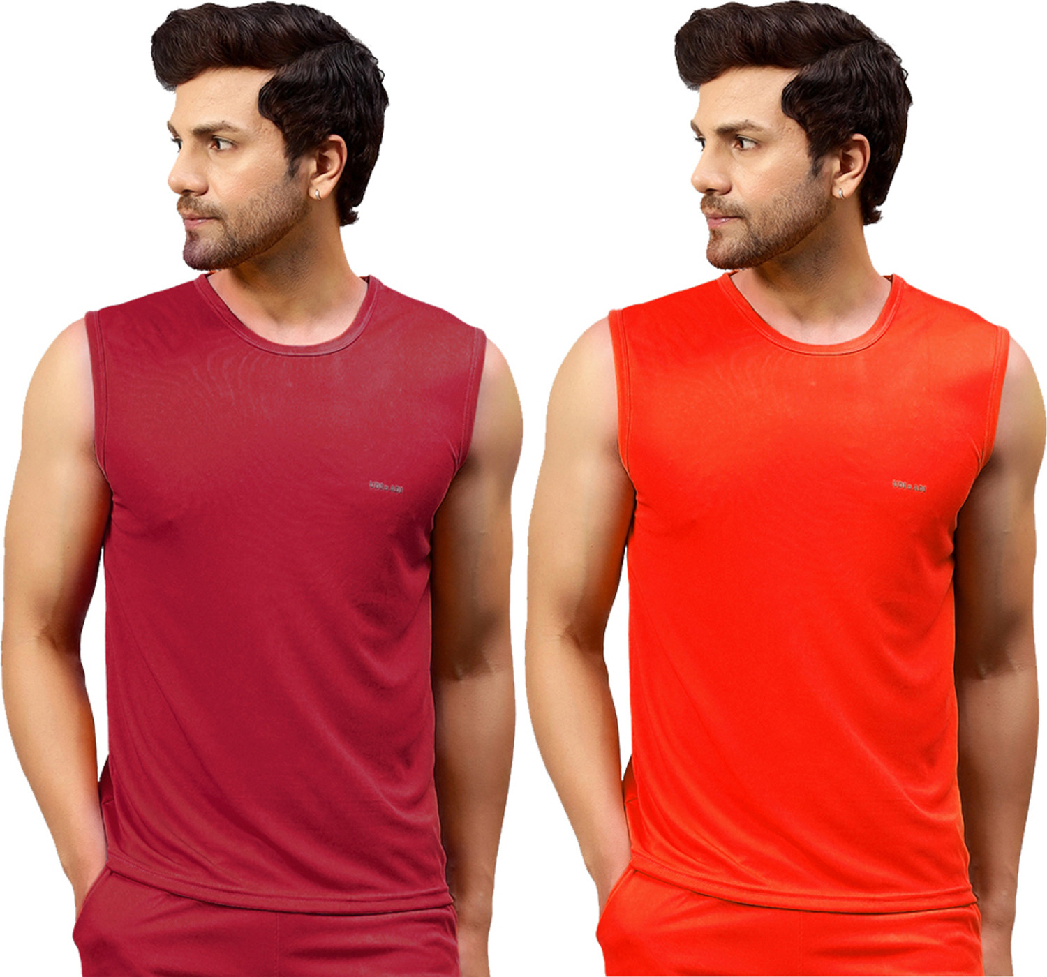 Image of UDI n ADI Solid Men Round Neck Light Blue, Maroon T-Shirt