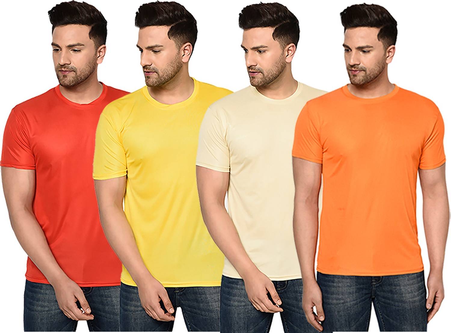 InkTees Pack of 4 Men Solid Round Neck Polyester Multicolor T-Shi