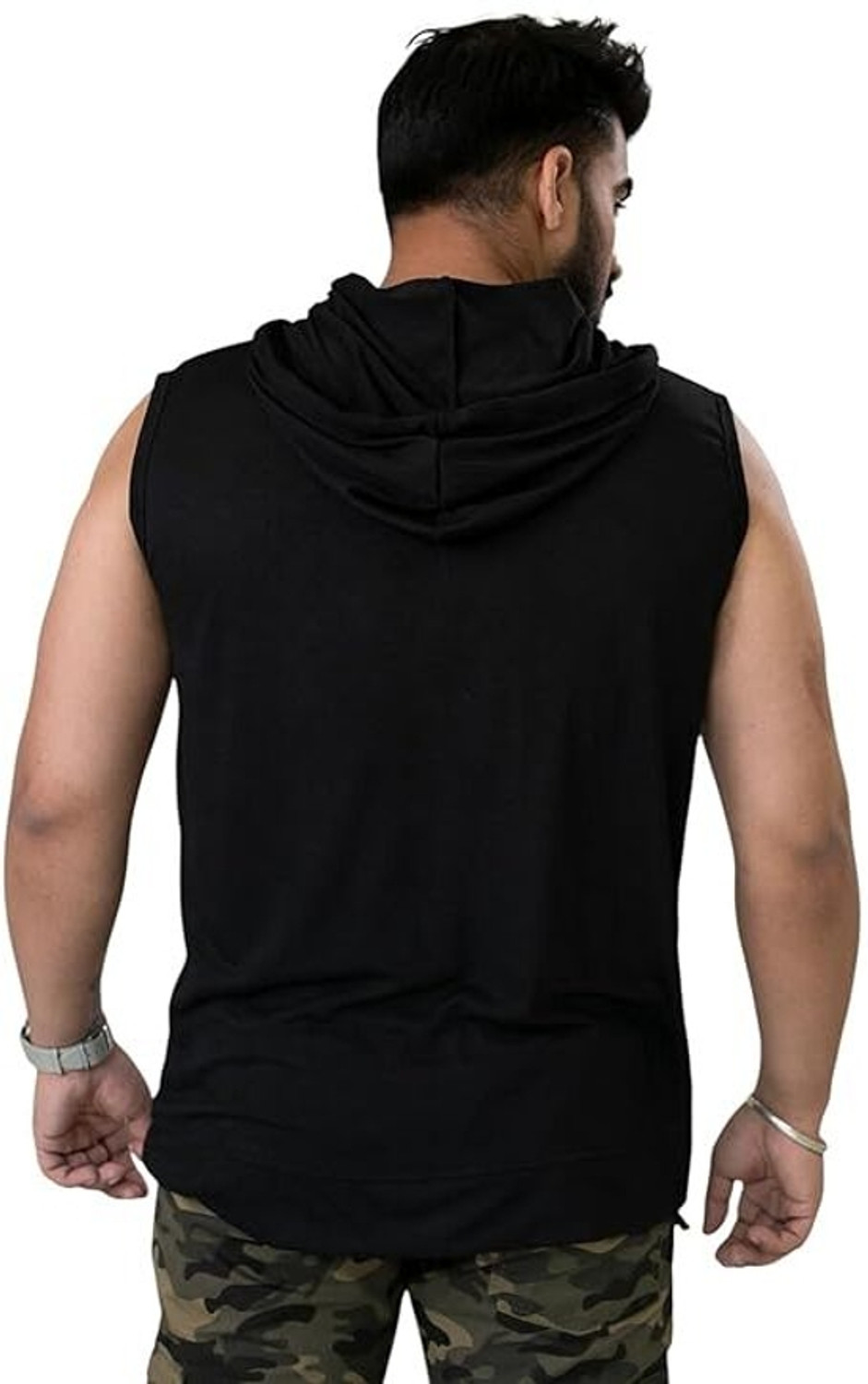 Image of Zxomillo Men Printed Hooded Neck Polyester Black T-Shirt