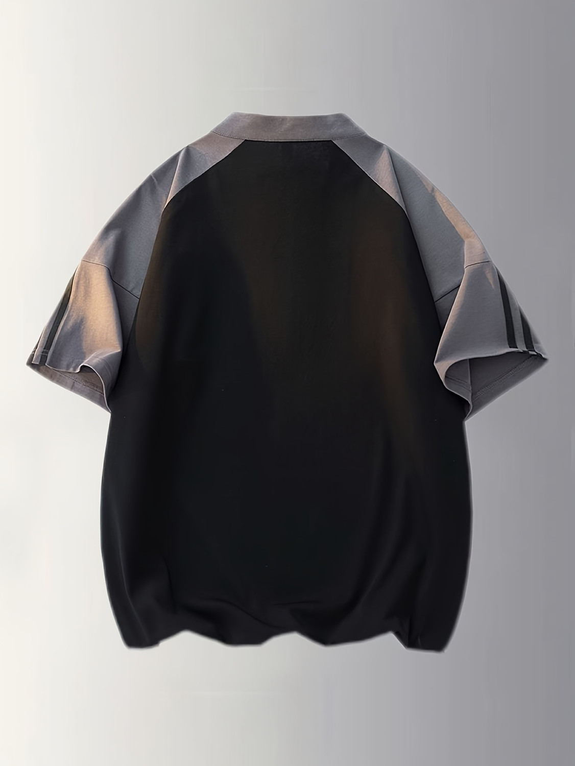 Image of JERKYN Colorblock, Striped Men Mandarin Collar Black T-Shirt
