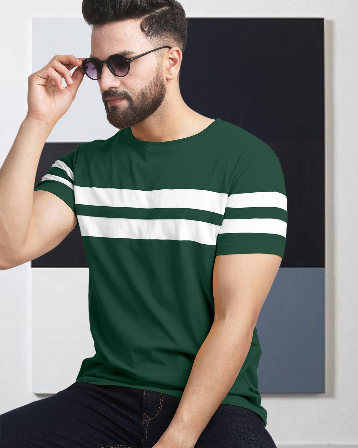 ENITOR Colorblock Men Round Neck Dark Blue T-Shirt