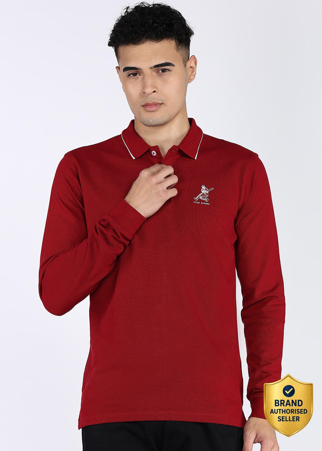 Image of PETER ENGLAND Solid Men Polo Neck Red T-Shirt