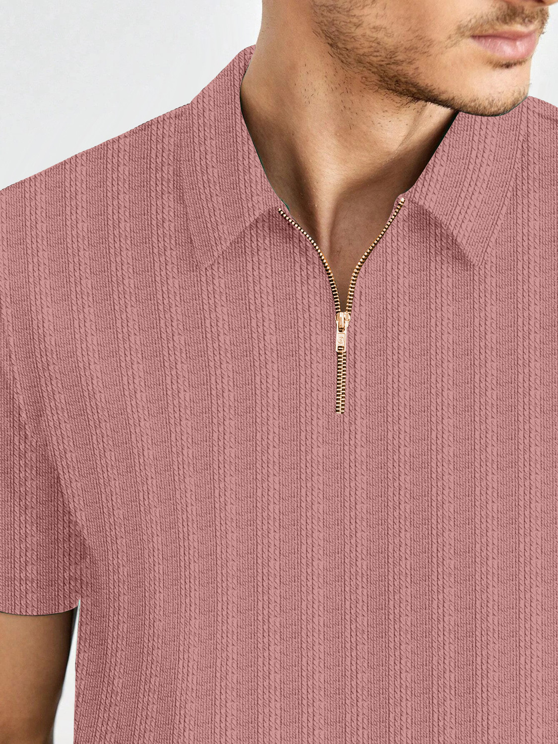 Image of COMBRAIDED Self Design Men Polo Neck Pink, Black T-Shirt