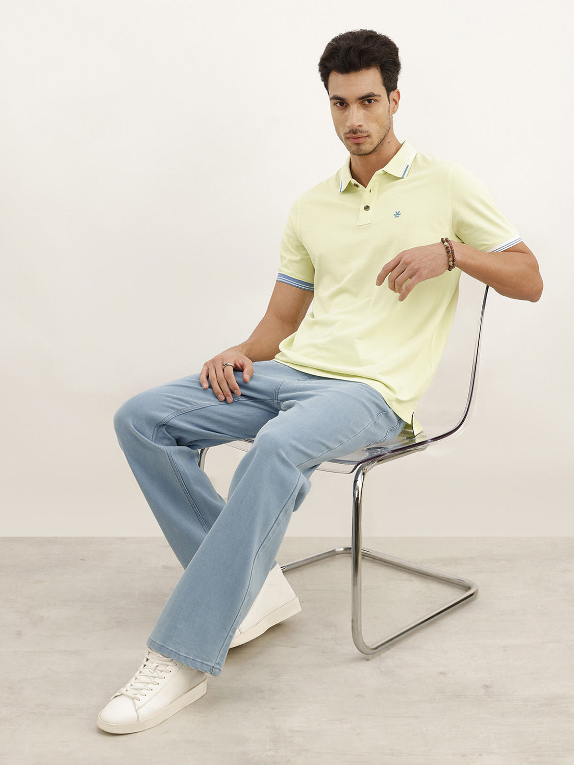 Image of WROGN Striped Men Polo Neck Multicolor T-Shirt