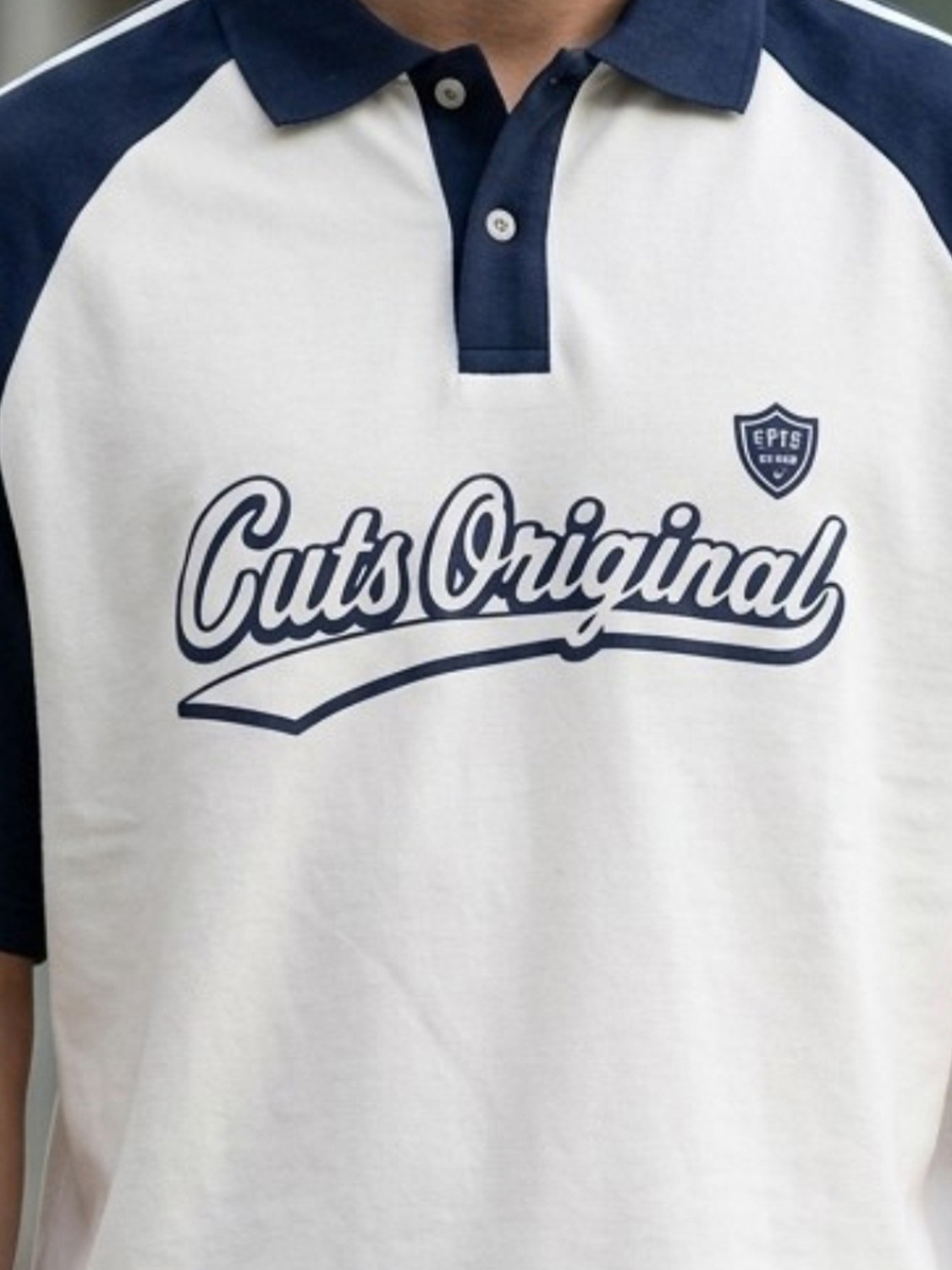 Image of Jump Cuts Printed Men Polo Neck White, Dark Blue T-Shirt