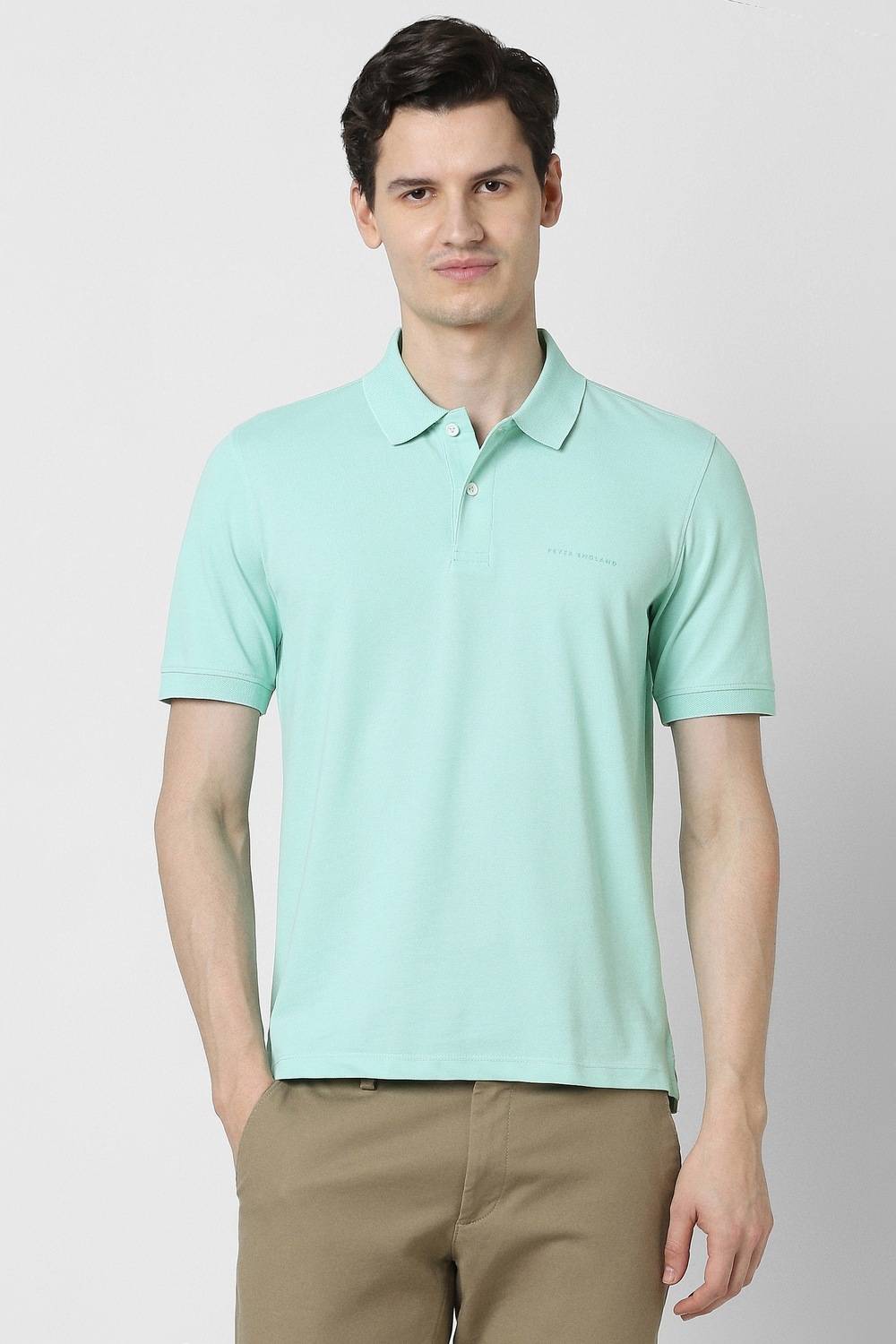 PETER ENGLAND Men Solid Polo Neck Polycotton Green T-Shirt