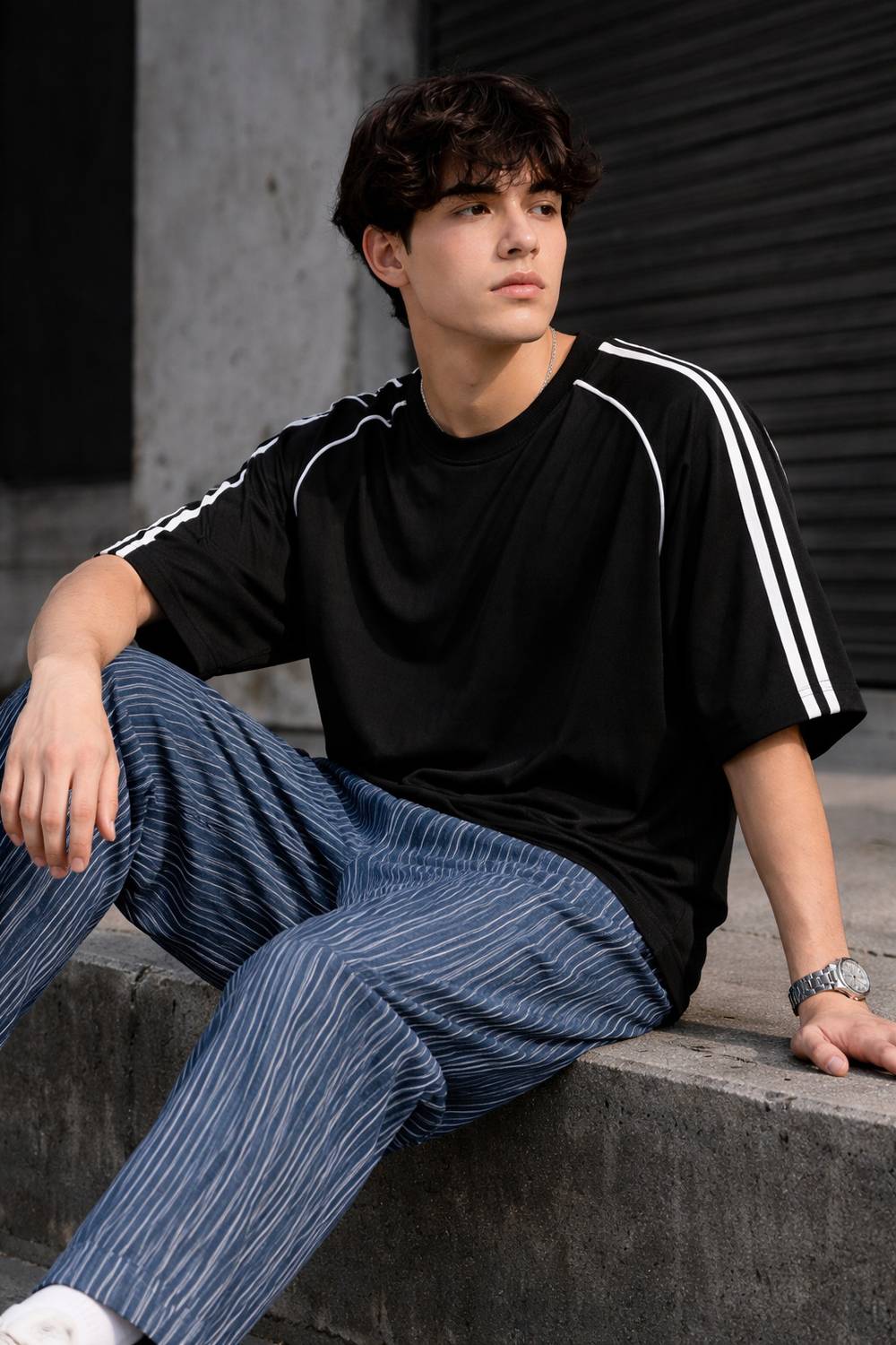 NetClick Black Men's Striped Round Neck T-Shirt - Image 4