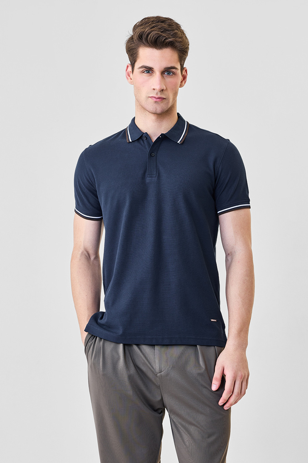 Image of Snitch Solid Men Polo Neck Navy Blue T-Shirt