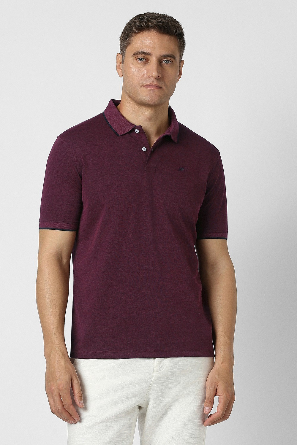 Image of PETER ENGLAND Solid Men Polo Neck Maroon T-Shirt