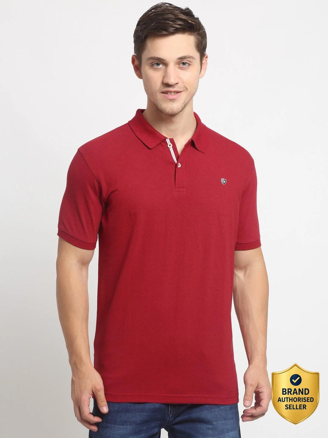 CANTABIL Solid Men Polo Neck Maroon T-Shirt