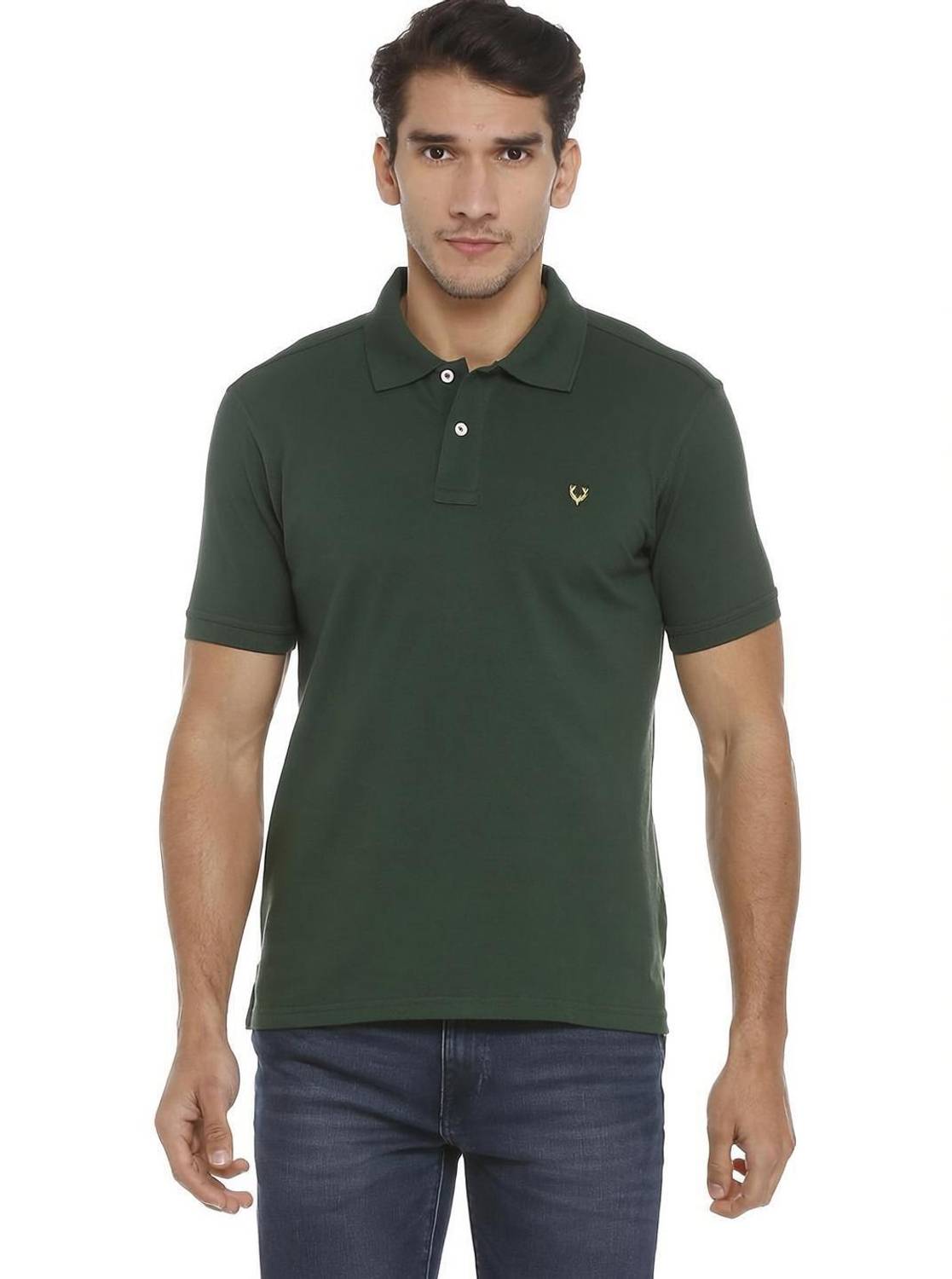 Allen Solly Solid Men Polo Neck Green T-Shirt