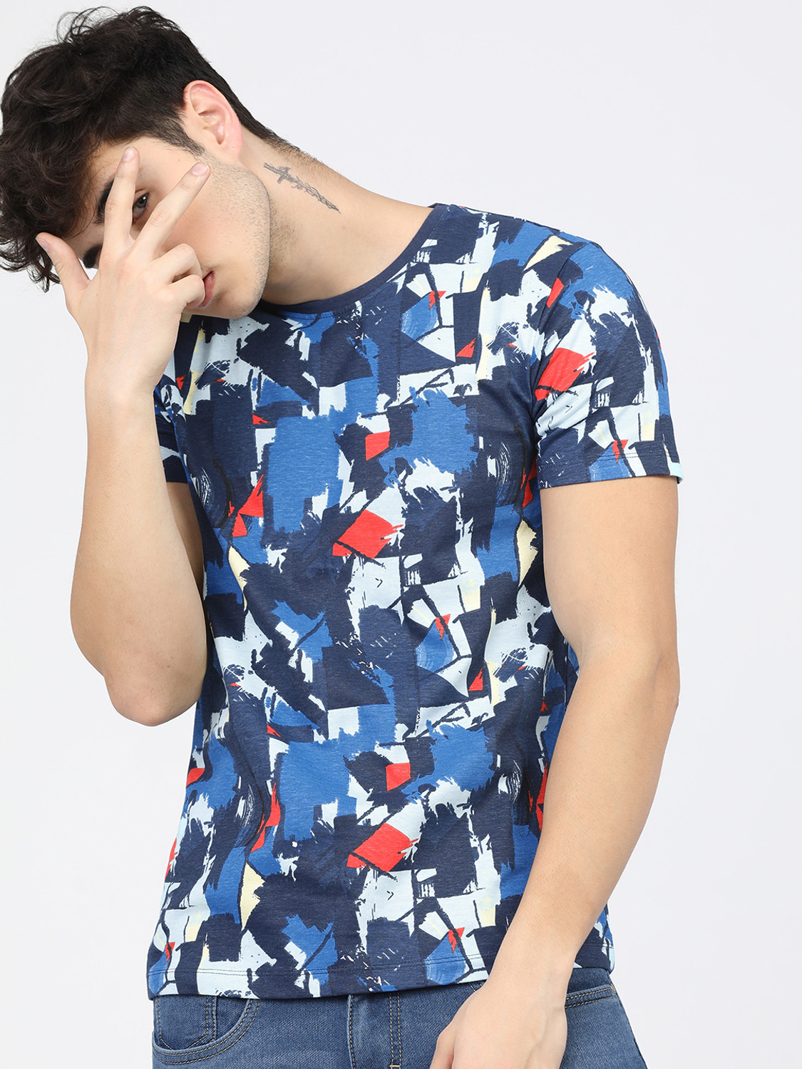 Image of LOCOMOTIVE Printed Men Round Neck Multicolor T-Shirt