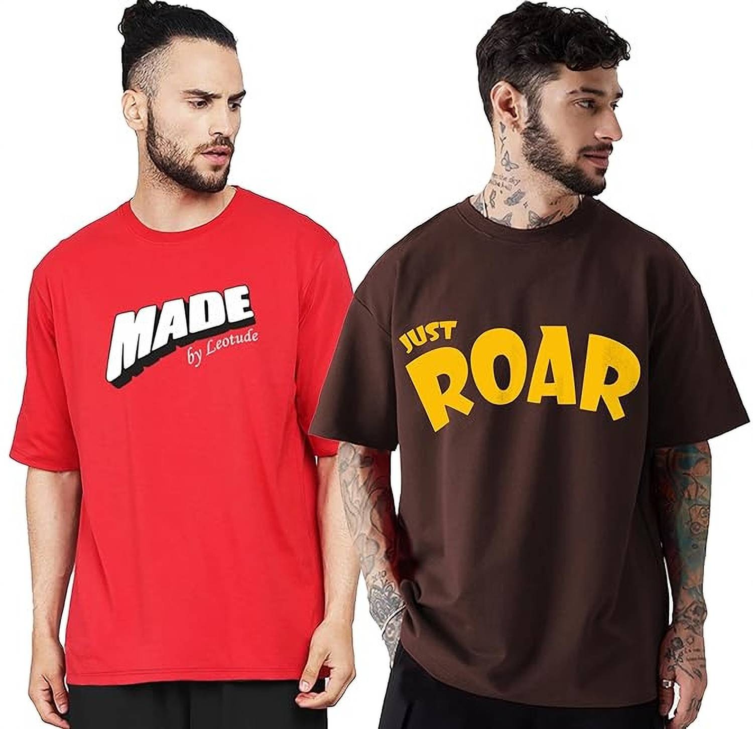 Leotude Men Printed Round Neck Cotton Blend Multicolor T-Shirt