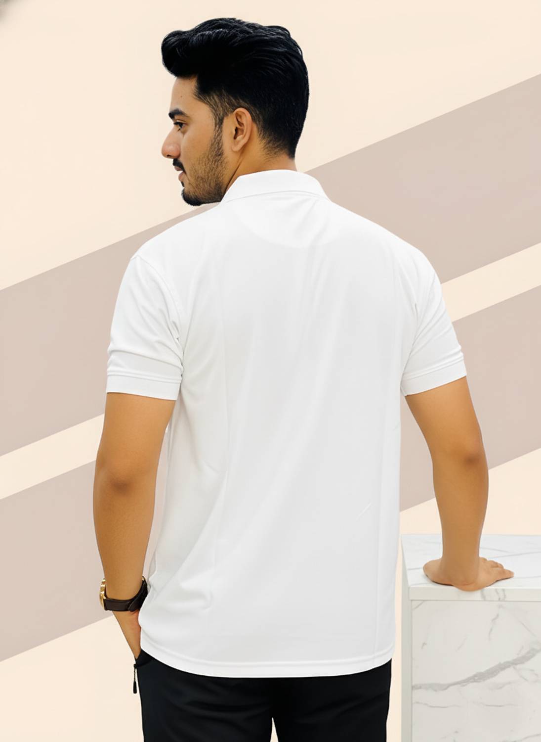 Swagwala Solid Men Polo Neck White T-Shirt - Image 3