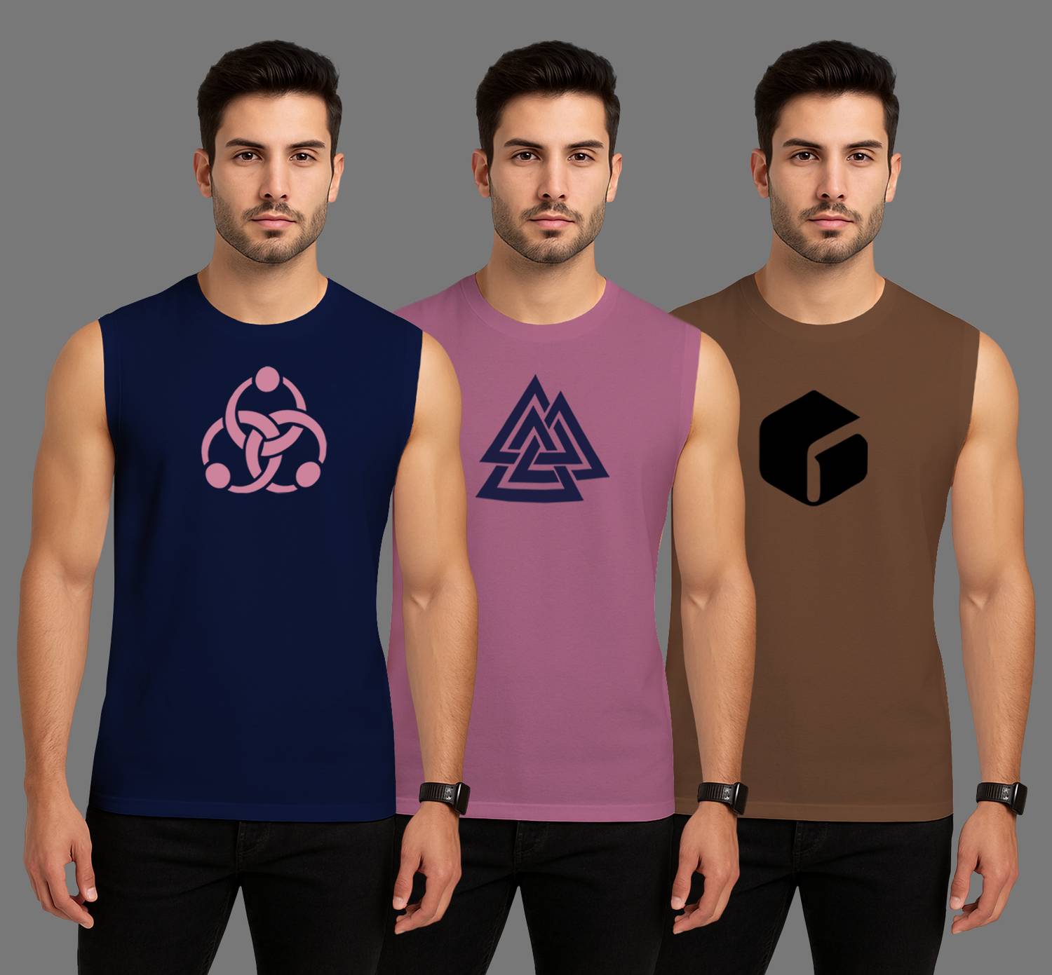 I&D Pack of 3 Men Graphic Print Round Neck Pure Cotton Multicolor