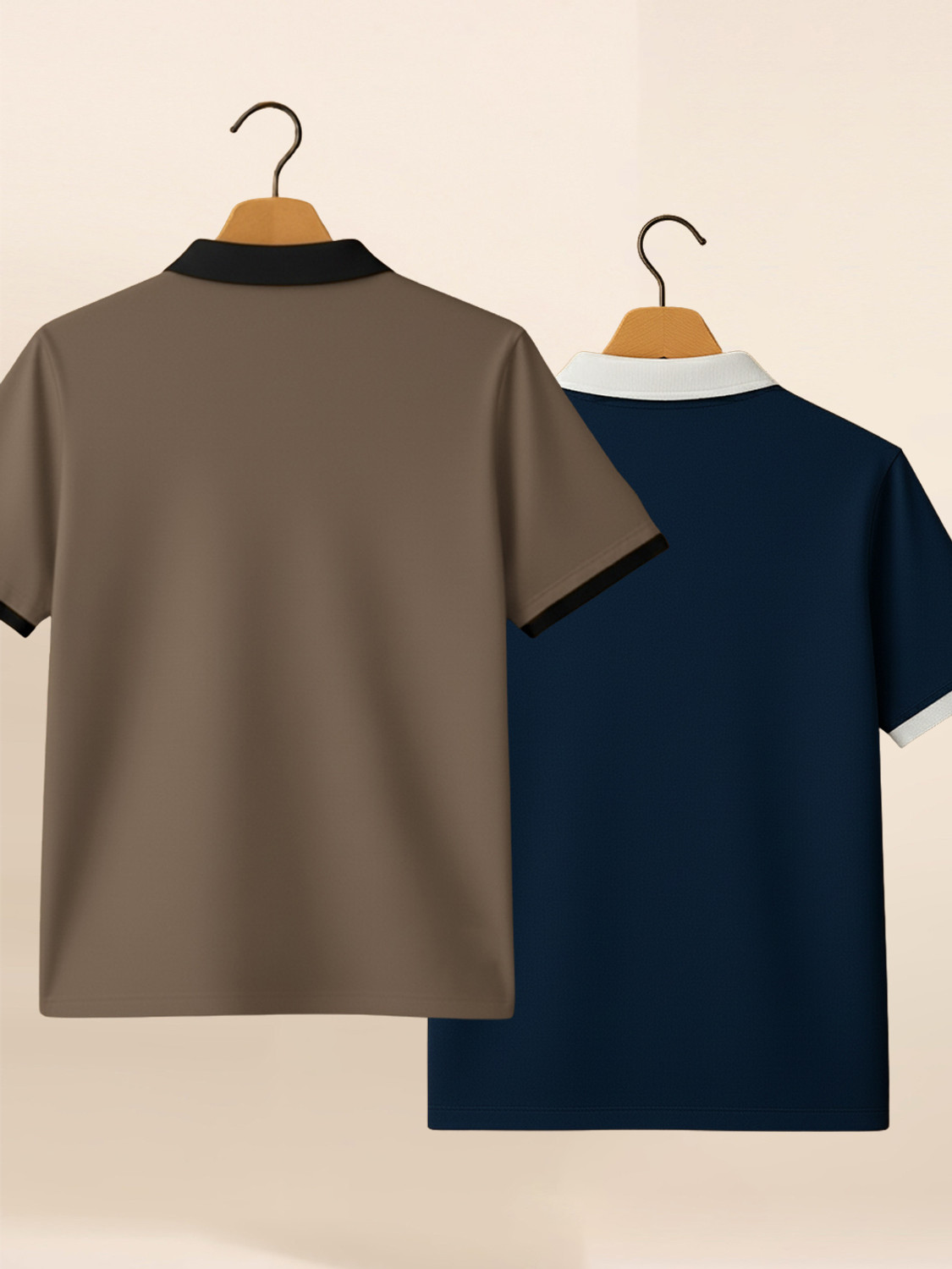 Image of Yazole Solid Men Polo Neck Brown, Navy Blue T-Shirt