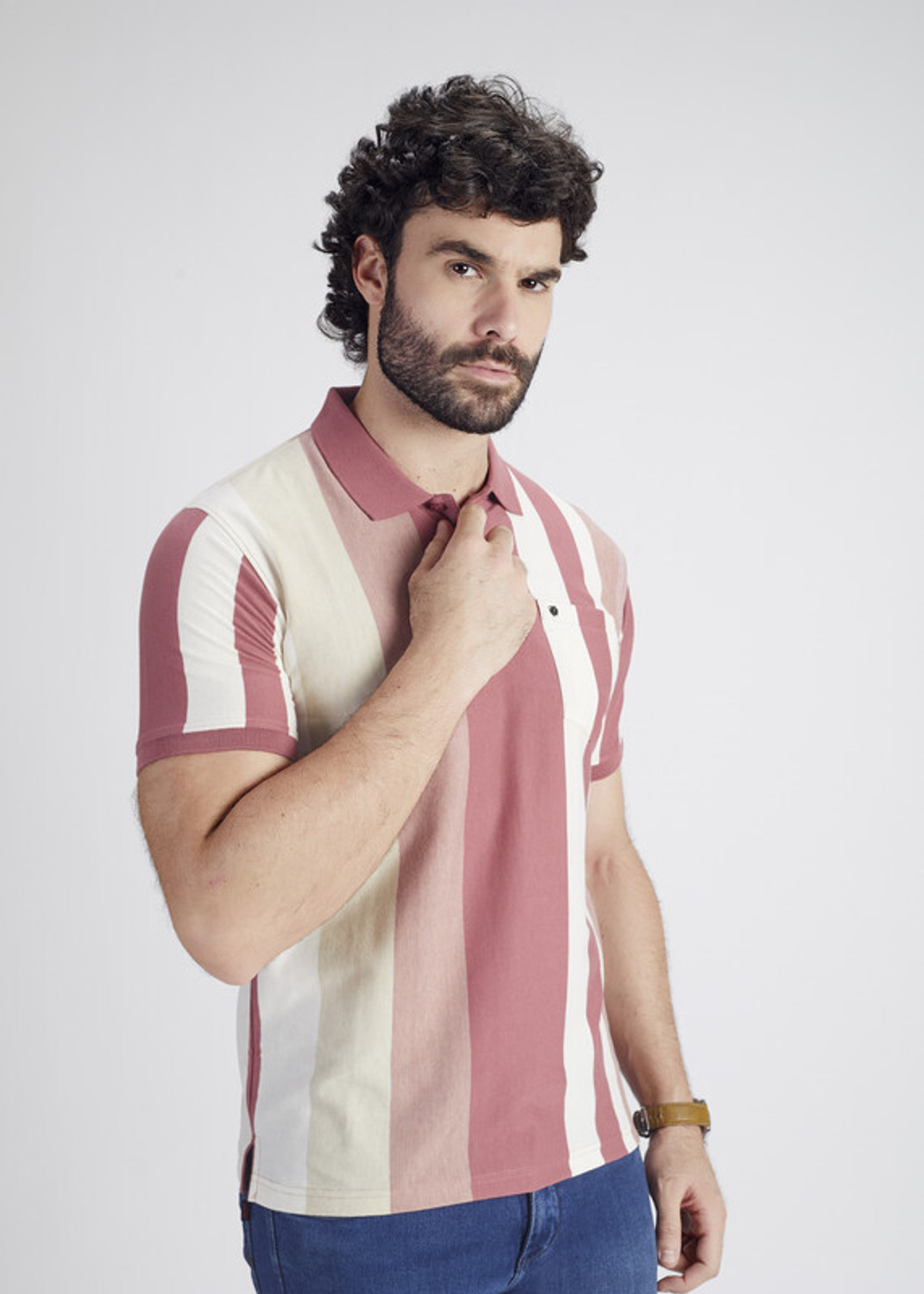 Image of PRORIDERS Striped Men Polo Neck Multicolor T-Shirt