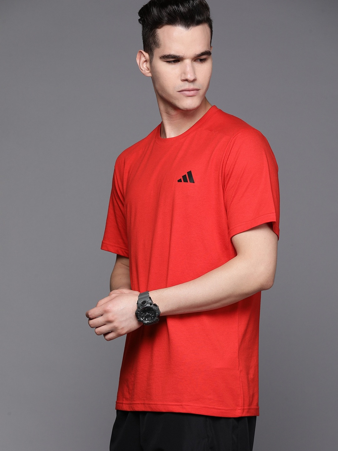 Image of ADIDAS TR-ES PRIME T Men Printed Round Neck Polyester Red T-Shirt