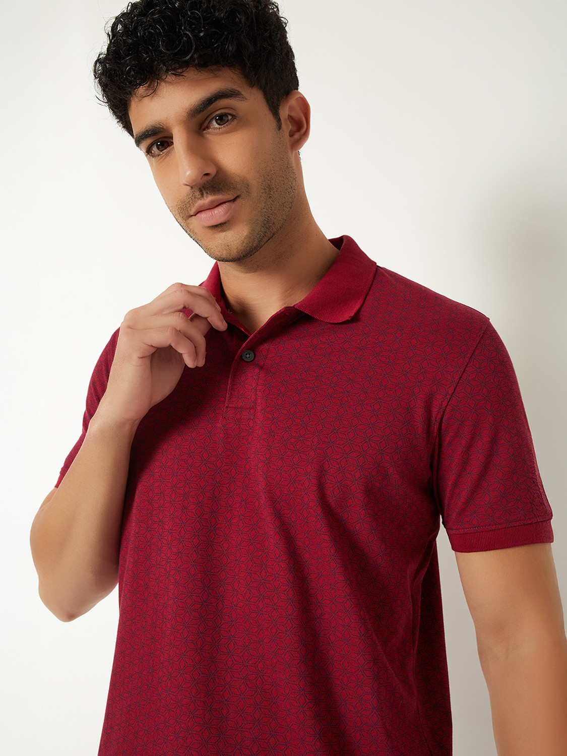 Image of MAX Printed Men Polo Neck Red T-Shirt
