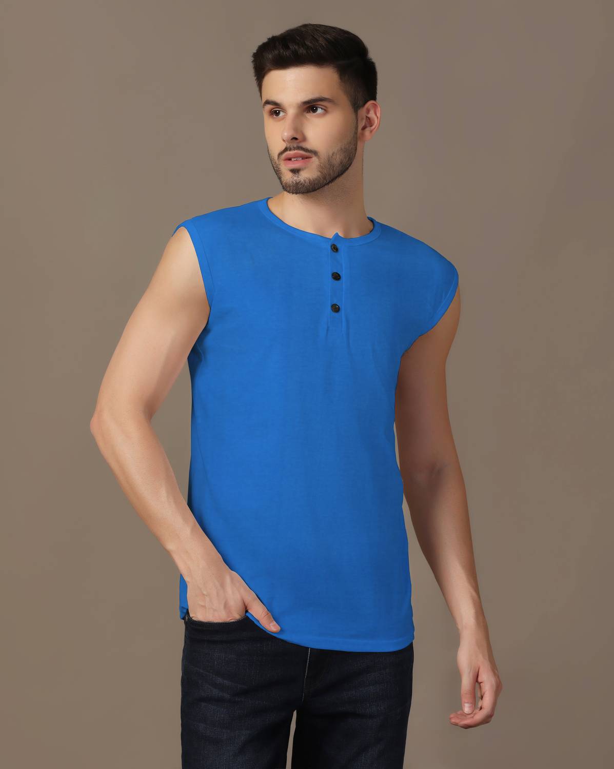 Blisstone Solid Men Henley Neck Blue T-Shirt