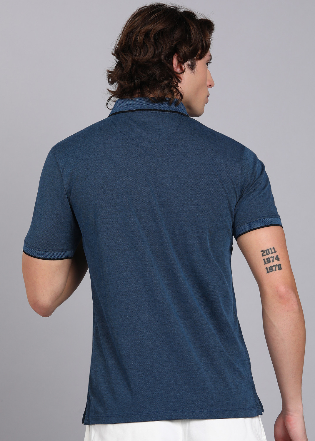 Image of PETER ENGLAND Solid Men Polo Neck Blue T-Shirt