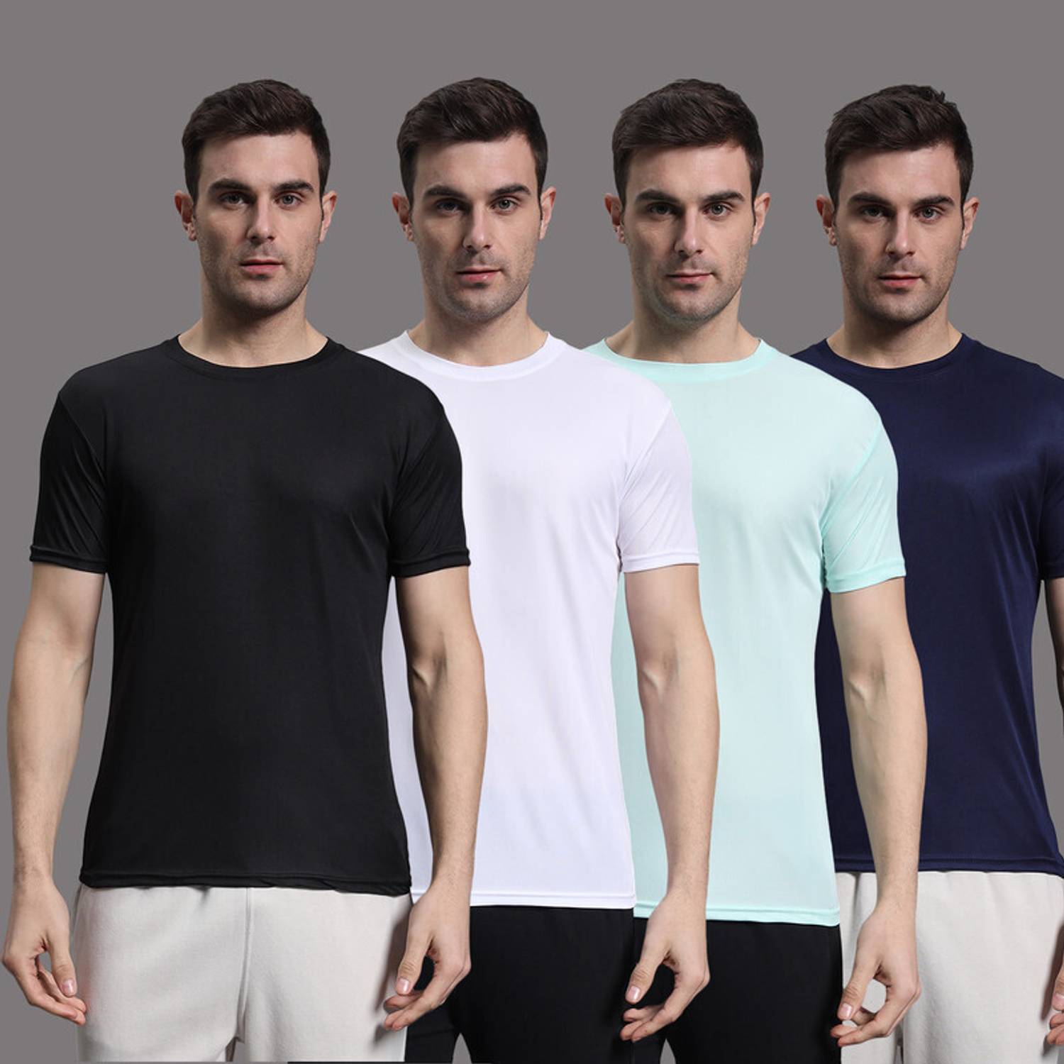 InkTees Pack of 4 Men Solid Round Neck Polyester Multicolor T-Shi
