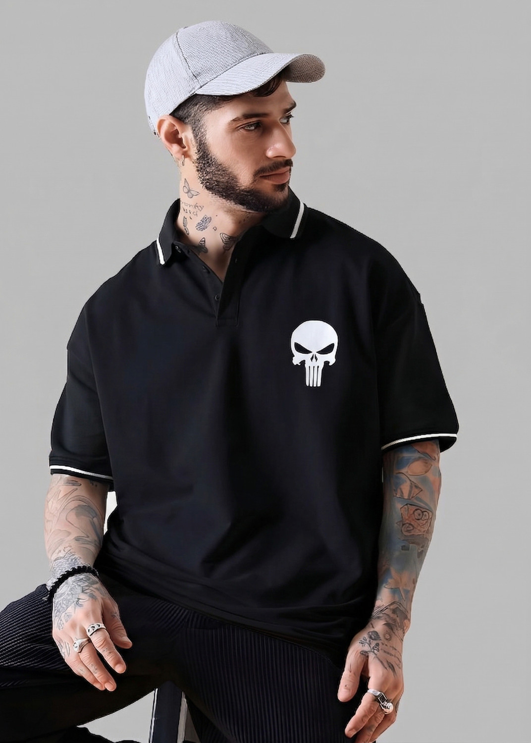 Image of Dattebayo Printed Men Polo Neck Black T-Shirt